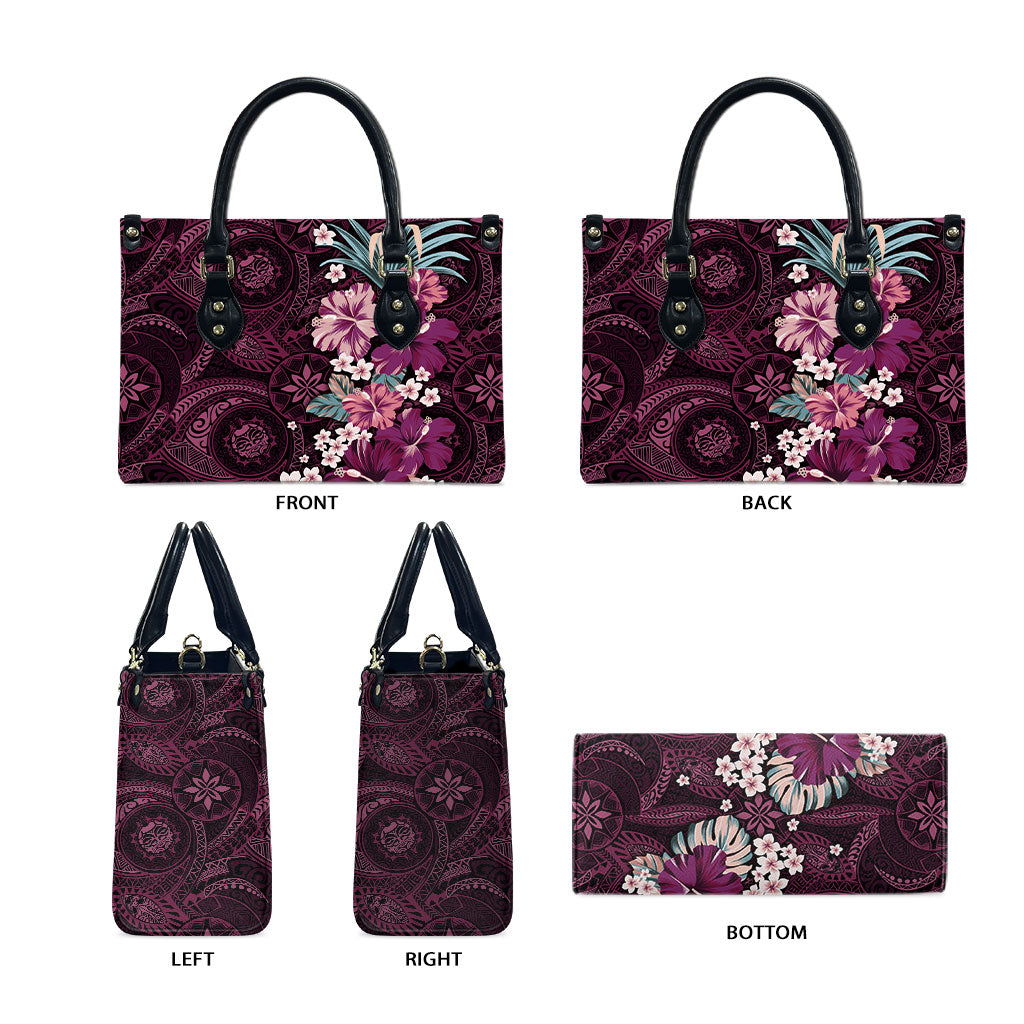 Poni Mama Hawai'i Hibiscus Leather Bag Polynesian Tribal Tattoo Pattern Floral Elements