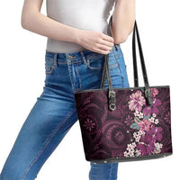 Poni Mama Hawai'i Hibiscus Leather Tote Bag Polynesian Tribal Tattoo Pattern Floral Elements