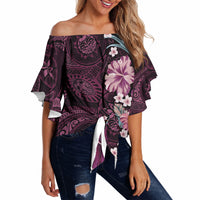Poni Mama Hawai'i Hibiscus Off Shoulder Wrap Waist Top Polynesian Tribal Tattoo Pattern Floral Elements LT9 - Polynesian Pride