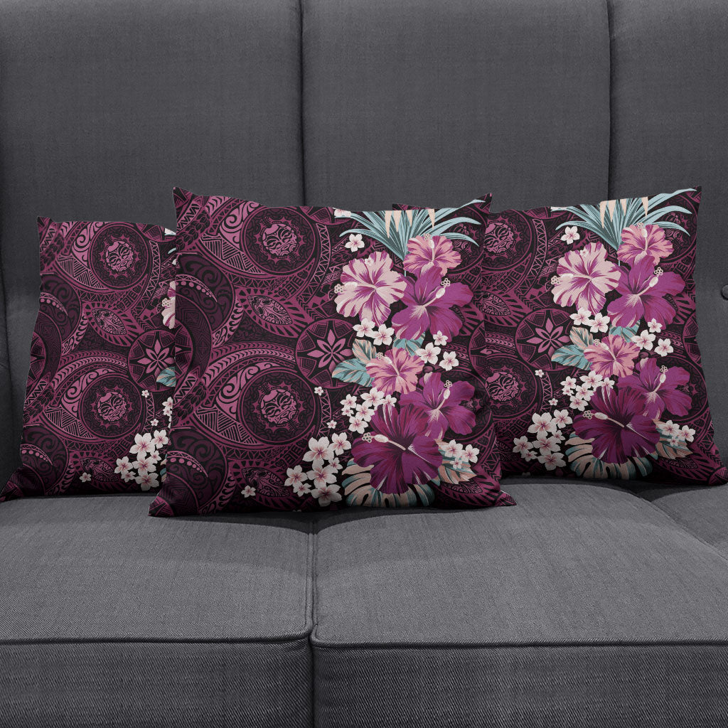 Poni Mama Hawai'i Hibiscus Pillow Cover Polynesian Tribal Tattoo Pattern Floral Elements