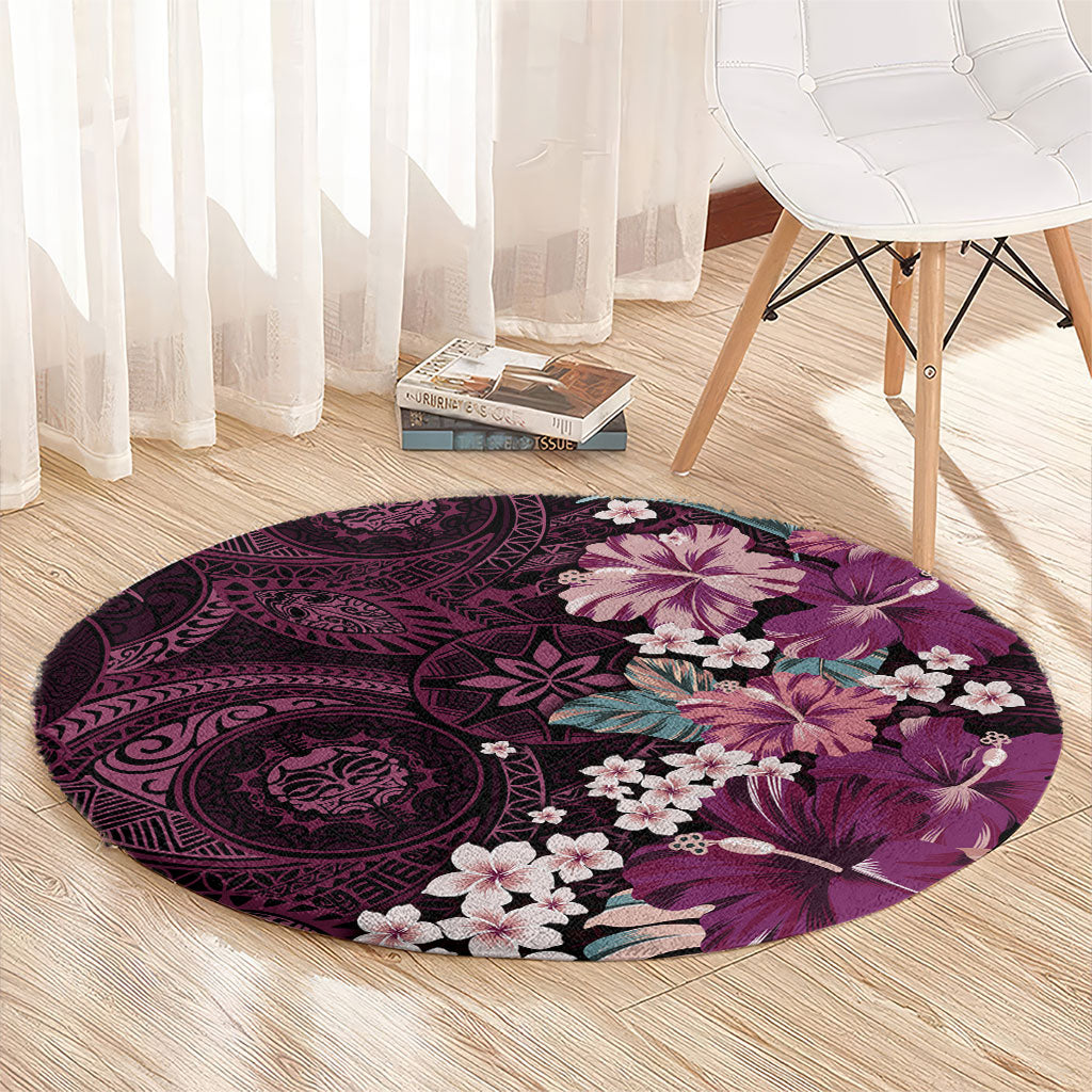 Poni Mama Hawai'i Hibiscus Round Carpet Polynesian Tribal Tattoo Pattern Floral Elements