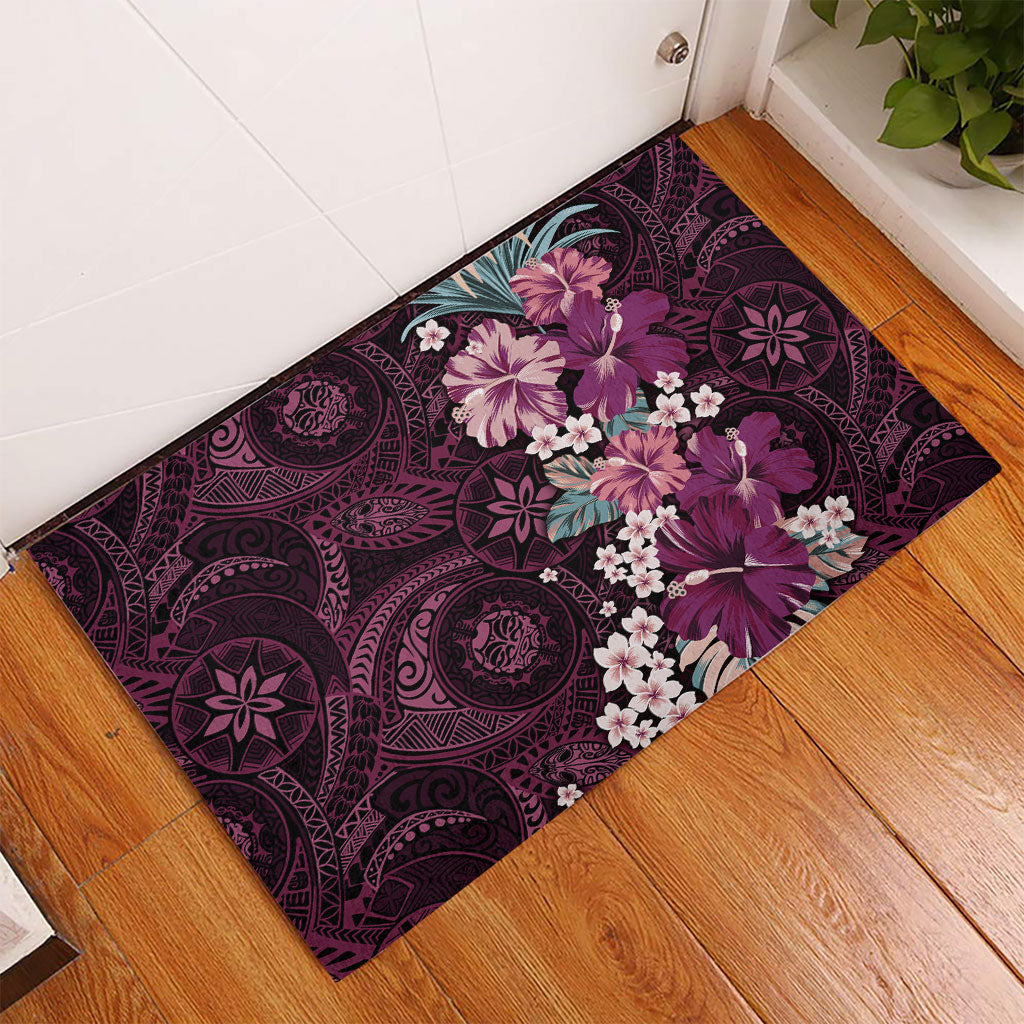 Poni Mama Hawai'i Hibiscus Rubber Doormat Polynesian Tribal Tattoo Pattern Floral Elements