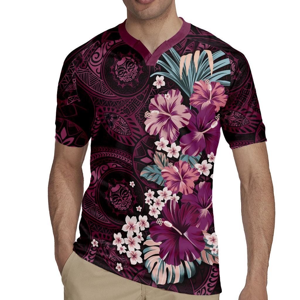 Poni Mama Hawai'i Hibiscus Rugby Jersey Polynesian Tribal Tattoo Pattern Floral Elements