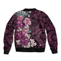 Poni Mama Hawai'i Hibiscus Sleeve Zip Bomber Jacket Polynesian Tribal Tattoo Pattern Floral Elements