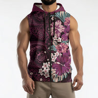 Poni Mama Hawai'i Hibiscus Sleeveless Zip Hoodie Polynesian Tribal Tattoo Pattern Floral Elements