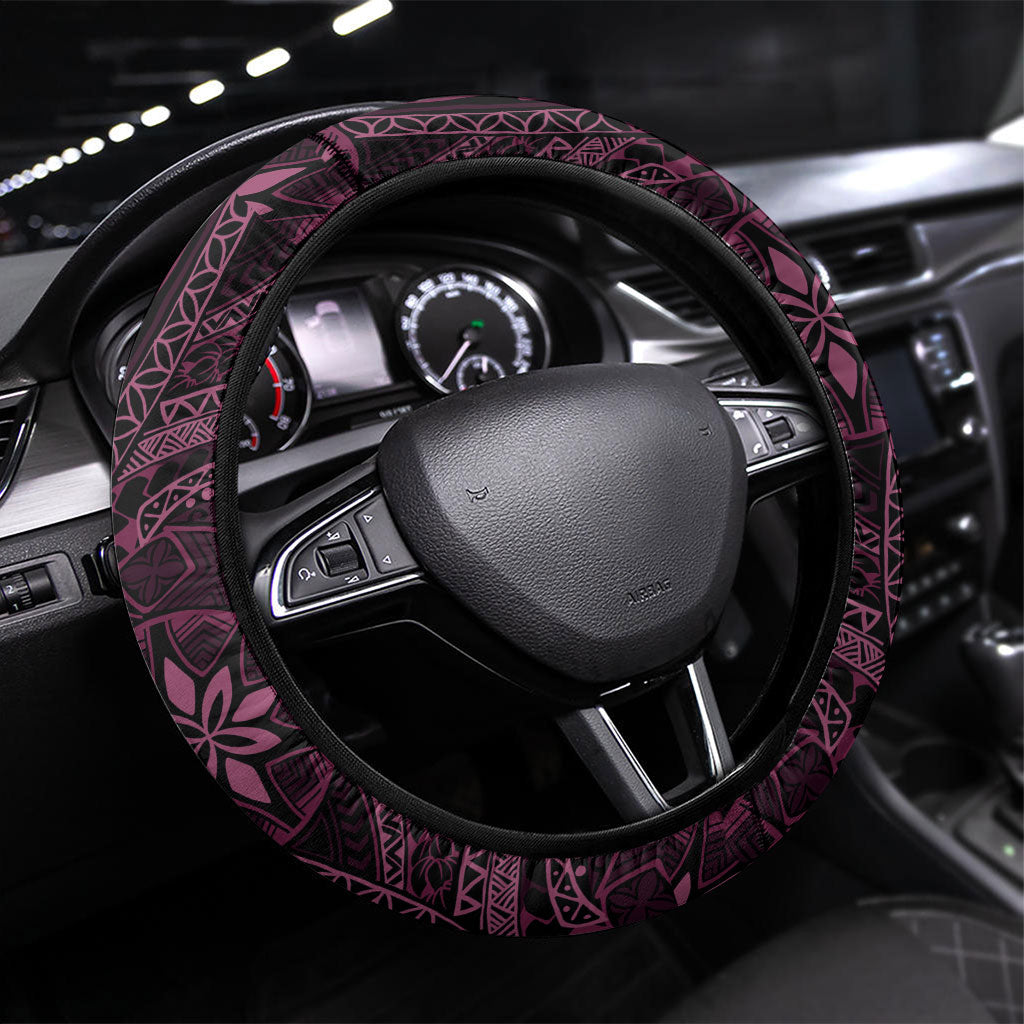 Poni Mama Hawai'i Hibiscus Steering Wheel Cover Polynesian Tribal Tattoo Pattern Floral Elements