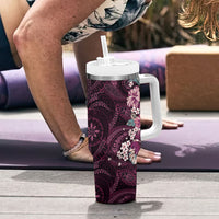 Poni Mama Hawai'i Hibiscus Tumbler With Handle Polynesian Tribal Tattoo Pattern Floral Elements