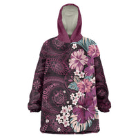 Poni Mama Hawai'i Hibiscus Wearable Blanket Hoodie Polynesian Tribal Tattoo Pattern Floral Elements