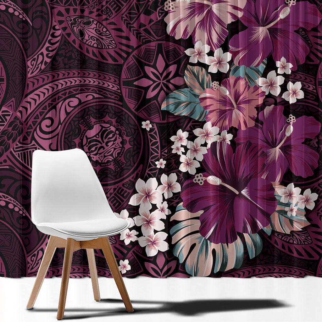 Poni Mama Hawai'i Hibiscus Window Curtain Polynesian Tribal Tattoo Pattern Floral Elements