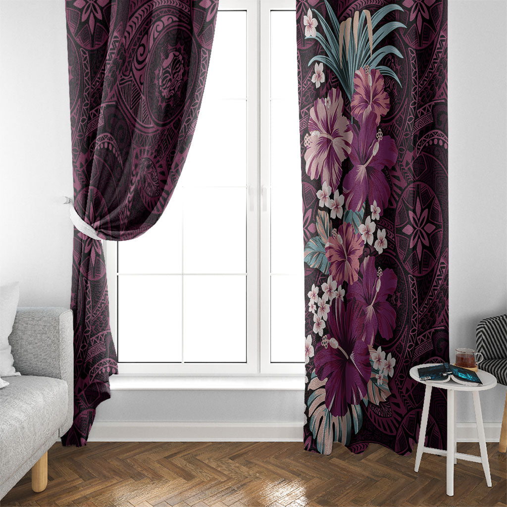 Poni Mama Hawai'i Hibiscus Window Curtain Polynesian Tribal Tattoo Pattern Floral Elements