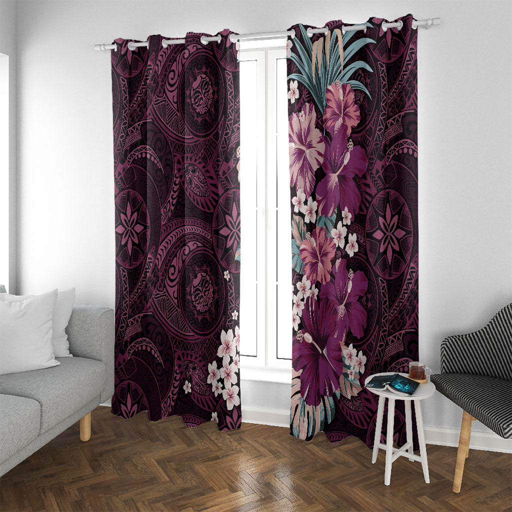 Poni Mama Hawai'i Hibiscus Window Curtain Polynesian Tribal Tattoo Pattern Floral Elements