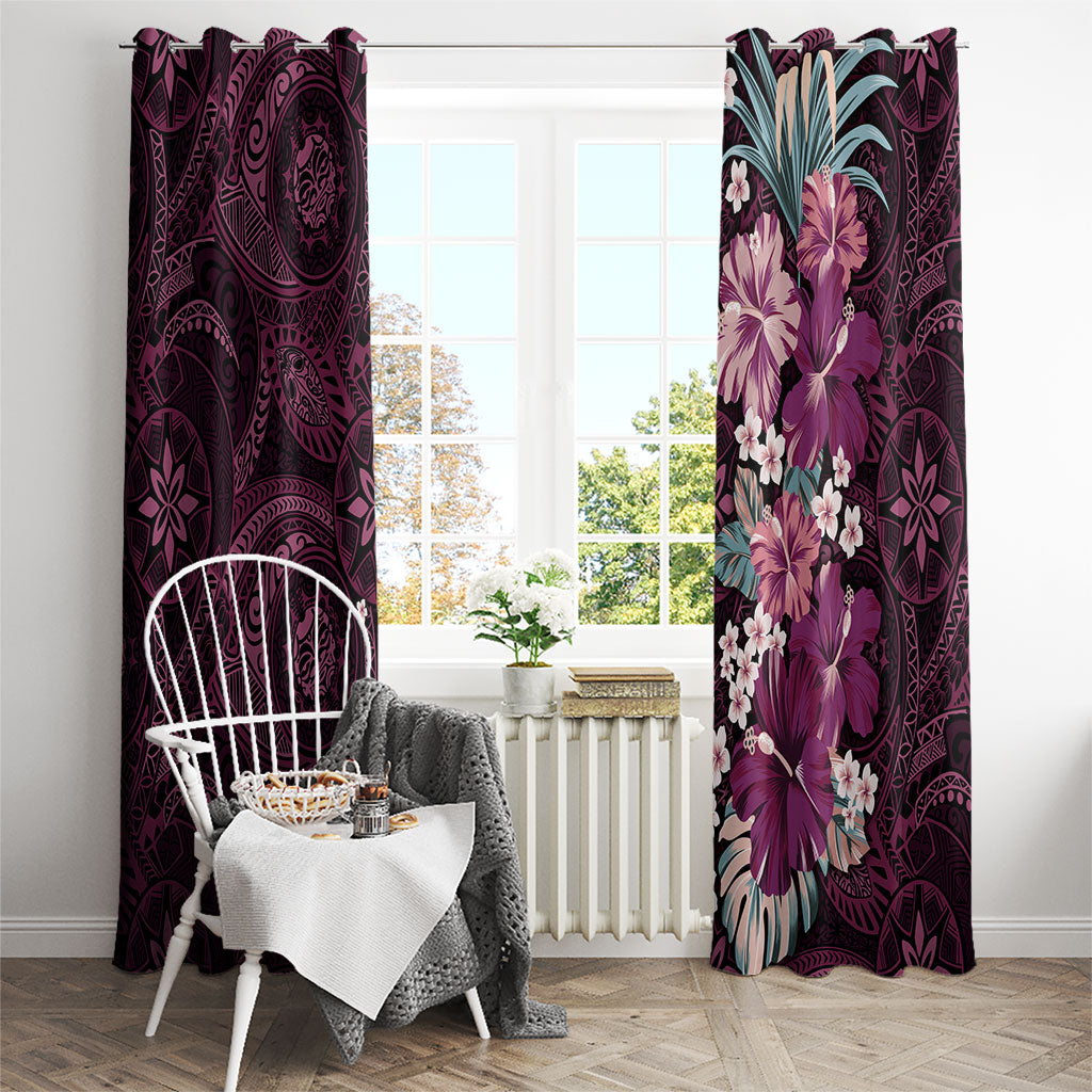 Poni Mama Hawai'i Hibiscus Window Curtain Polynesian Tribal Tattoo Pattern Floral Elements