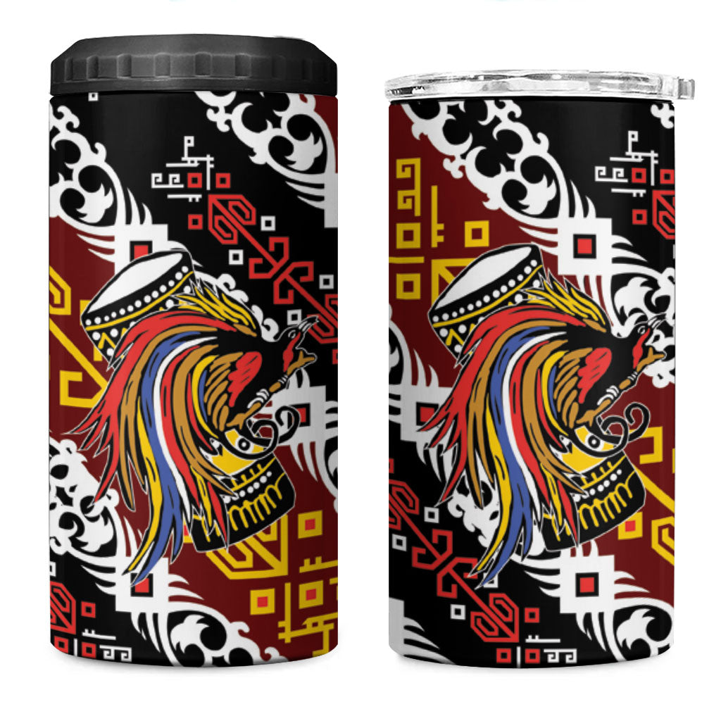 Papua New Guinea Bird Drum 4 in 1 Can Cooler Tumbler Papuan Batik Motif