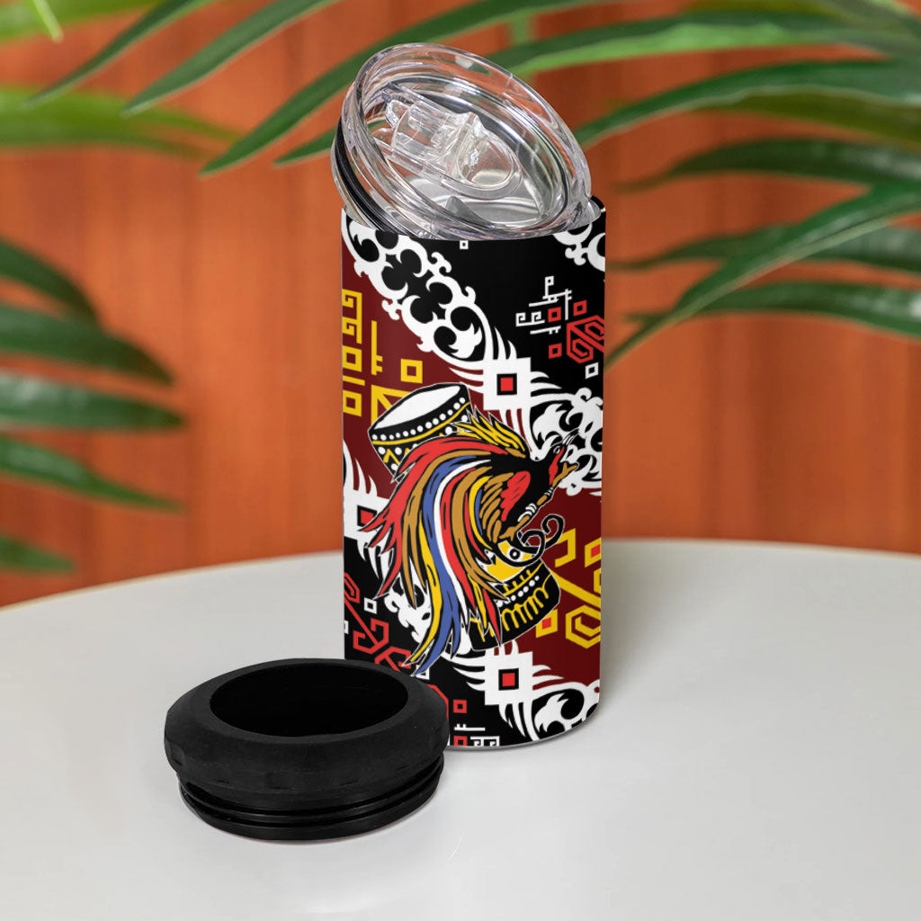 Papua New Guinea Bird Drum 4 in 1 Can Cooler Tumbler Papuan Batik Motif