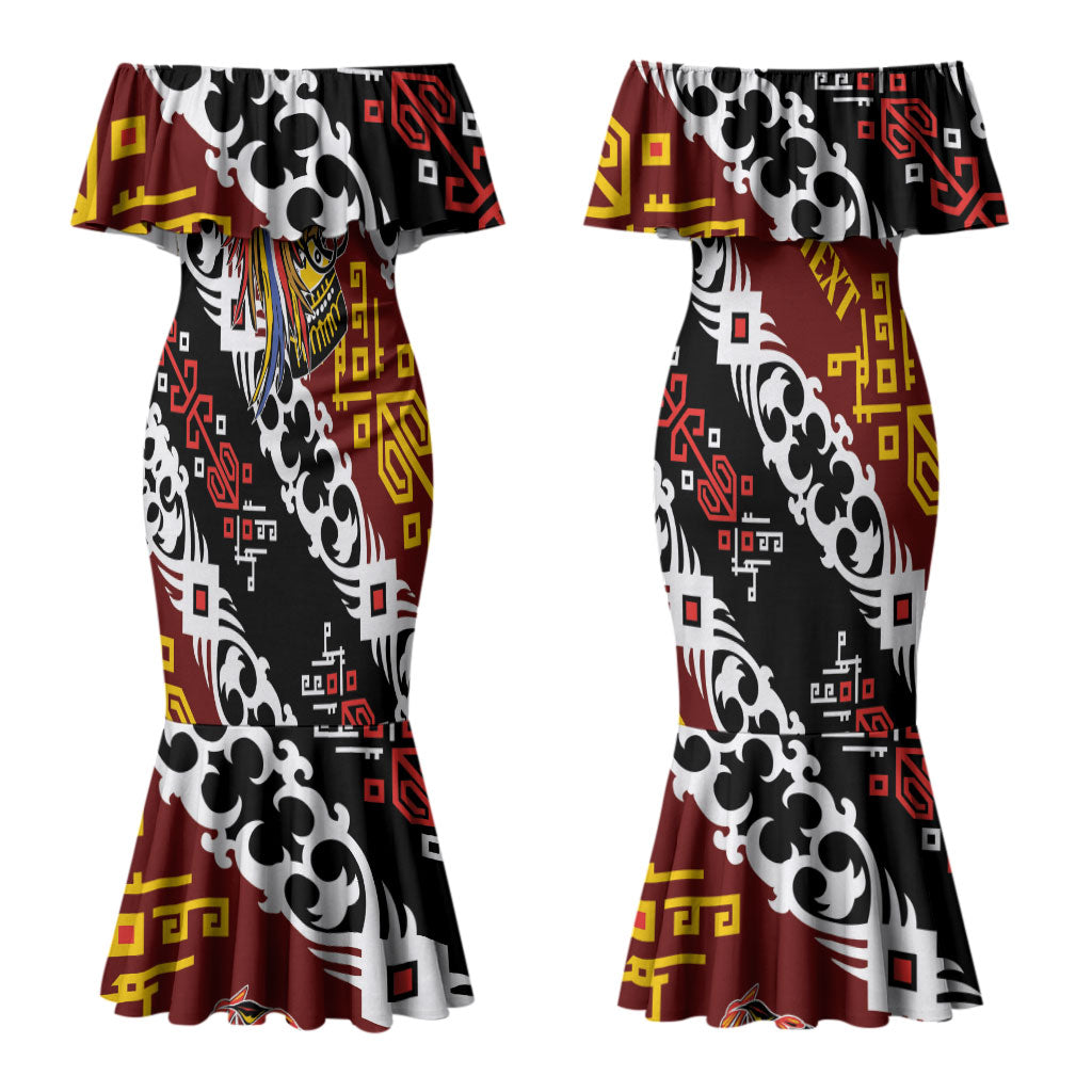 Personalised Papua New Guinea Bird Drum Couples Matching Mermaid Dress and Hawaiian Shirt Papuan Batik Motif