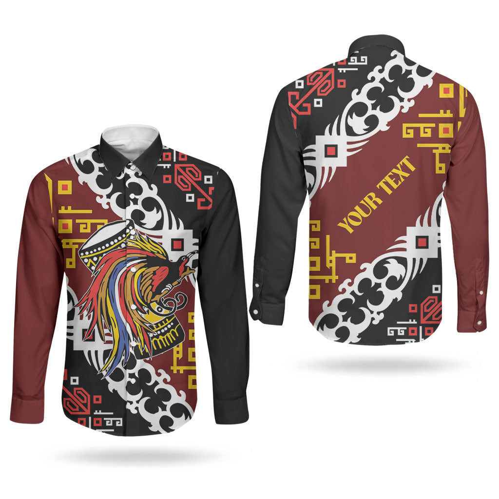 Personalised Papua New Guinea Bird Drum Couples Matching Mermaid Dress and Long Sleeve Button Shirt Papuan Batik Motif