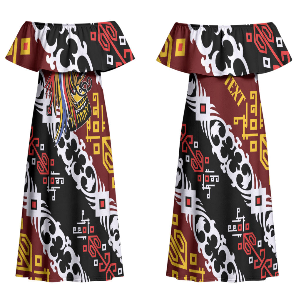 Personalised Papua New Guinea Bird Drum Couples Matching Off Shoulder Maxi Dress and Hawaiian Shirt Papuan Batik Motif