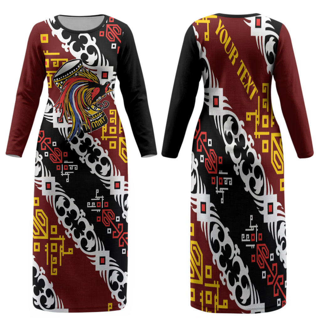Personalised Papua New Guinea Bird Drum Family Matching Long Sleeve Bodycon Dress and Hawaiian Shirt Papuan Batik Motif