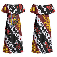 Personalised Papua New Guinea Bird Drum Family Matching Off Shoulder Maxi Dress and Hawaiian Shirt Papuan Batik Motif
