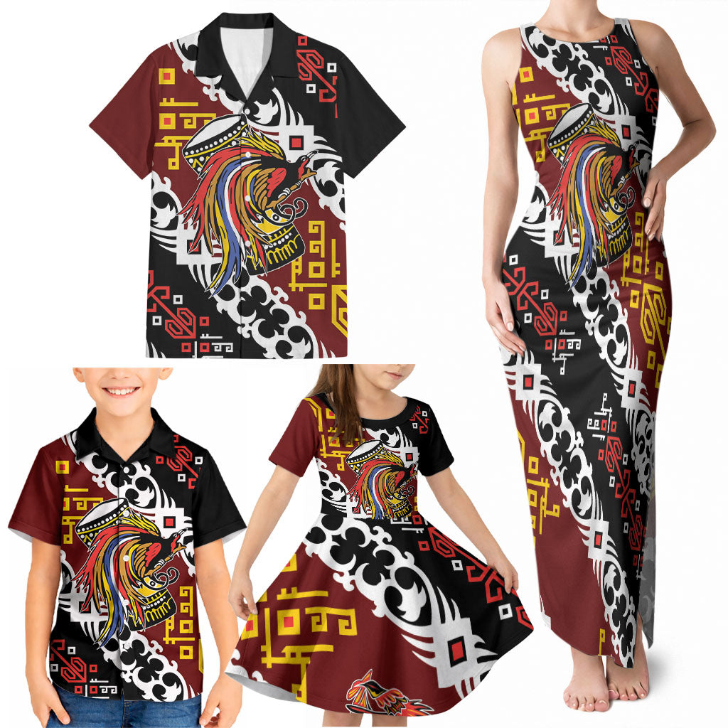 Personalised Papua New Guinea Bird Drum Family Matching Tank Maxi Dress and Hawaiian Shirt Papuan Batik Motif