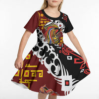 Personalised Papua New Guinea Bird Drum Kid Short Sleeve Dress Papuan Batik Motif