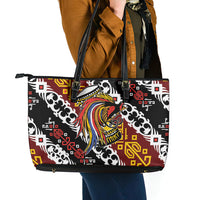 Papua New Guinea Bird Drum Leather Tote Bag Papuan Batik Motif