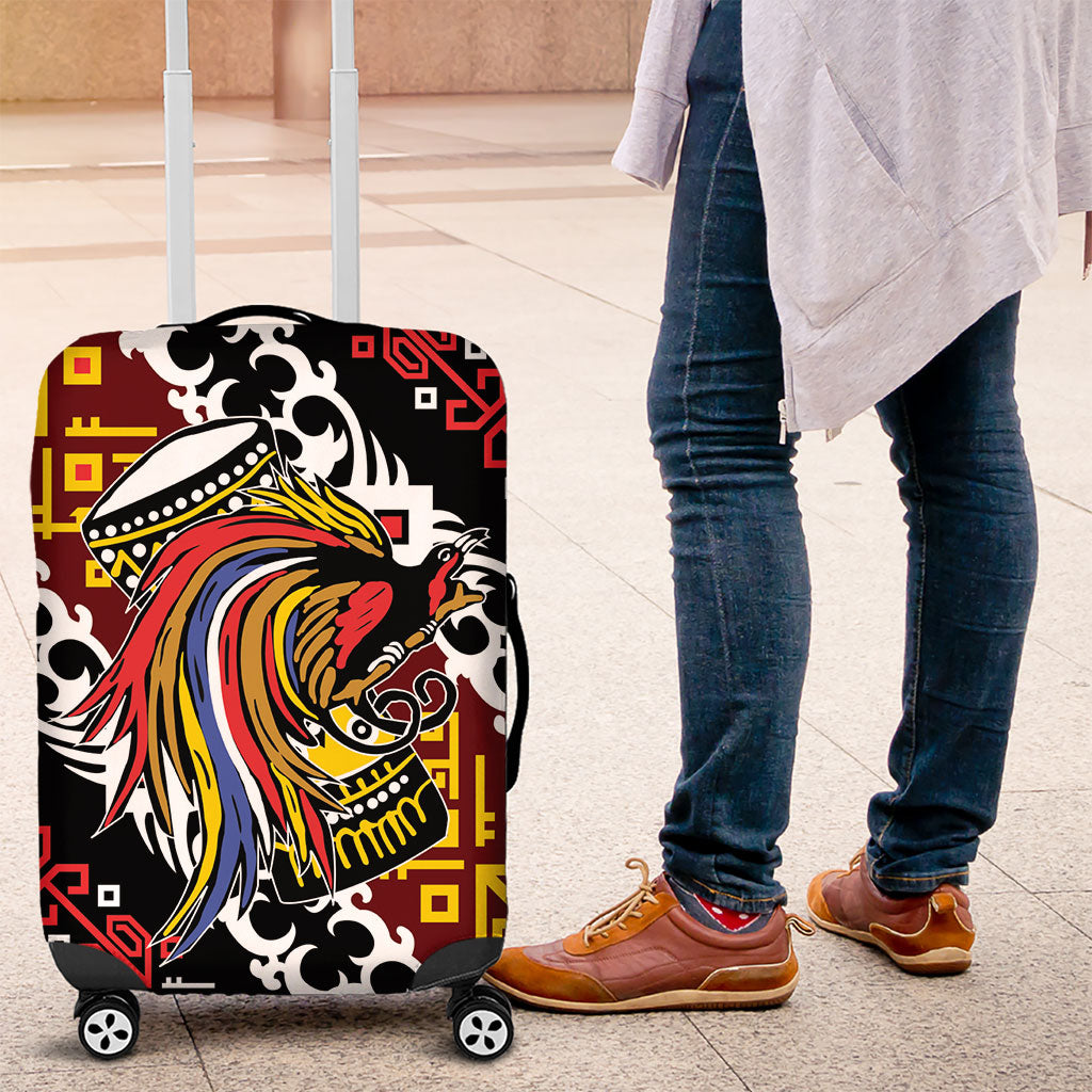 Papua New Guinea Bird Drum Luggage Cover Papuan Batik Motif LT9 Black - Polynesian Pride