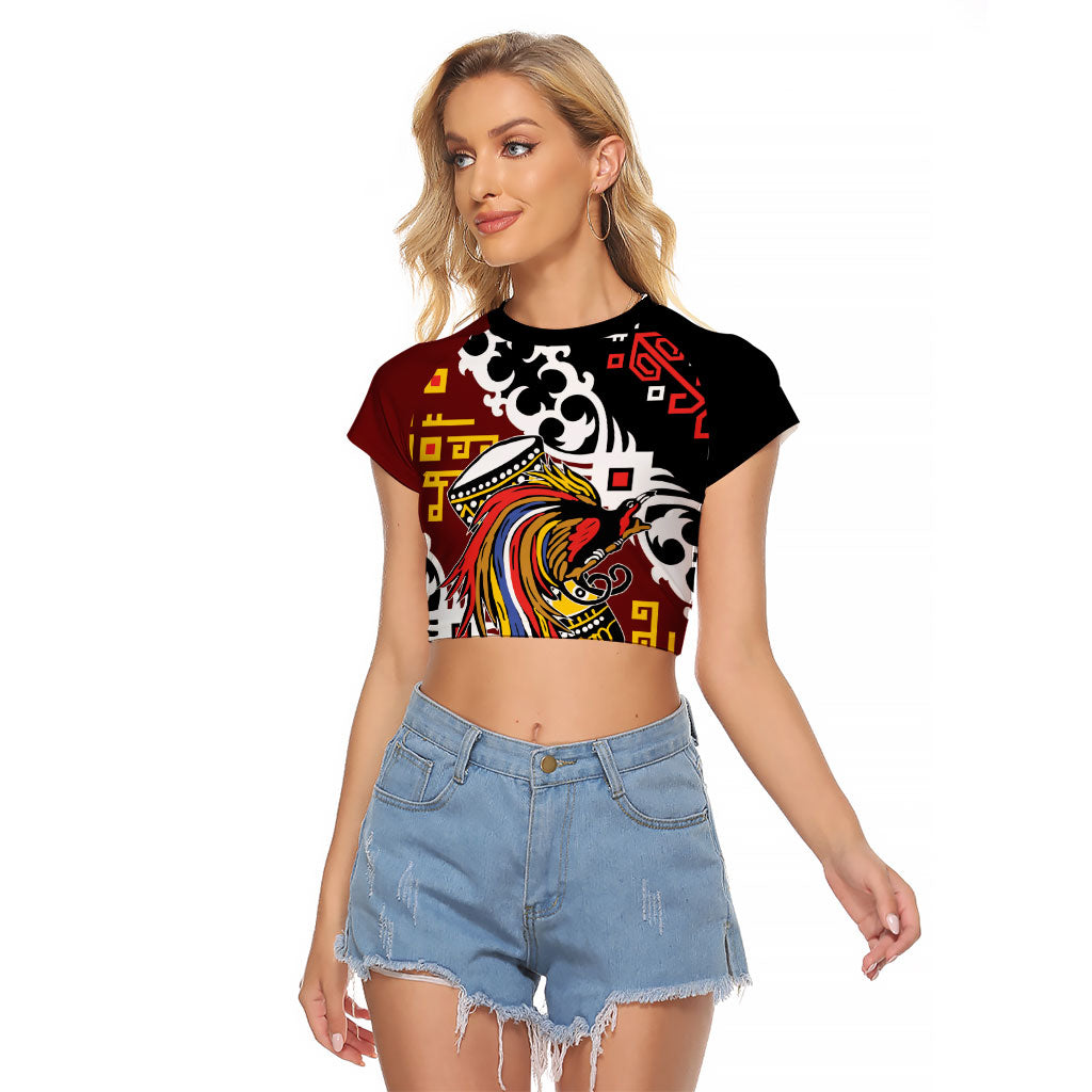 Personalised Papua New Guinea Bird Drum Raglan Cropped T Shirt Papuan Batik Motif