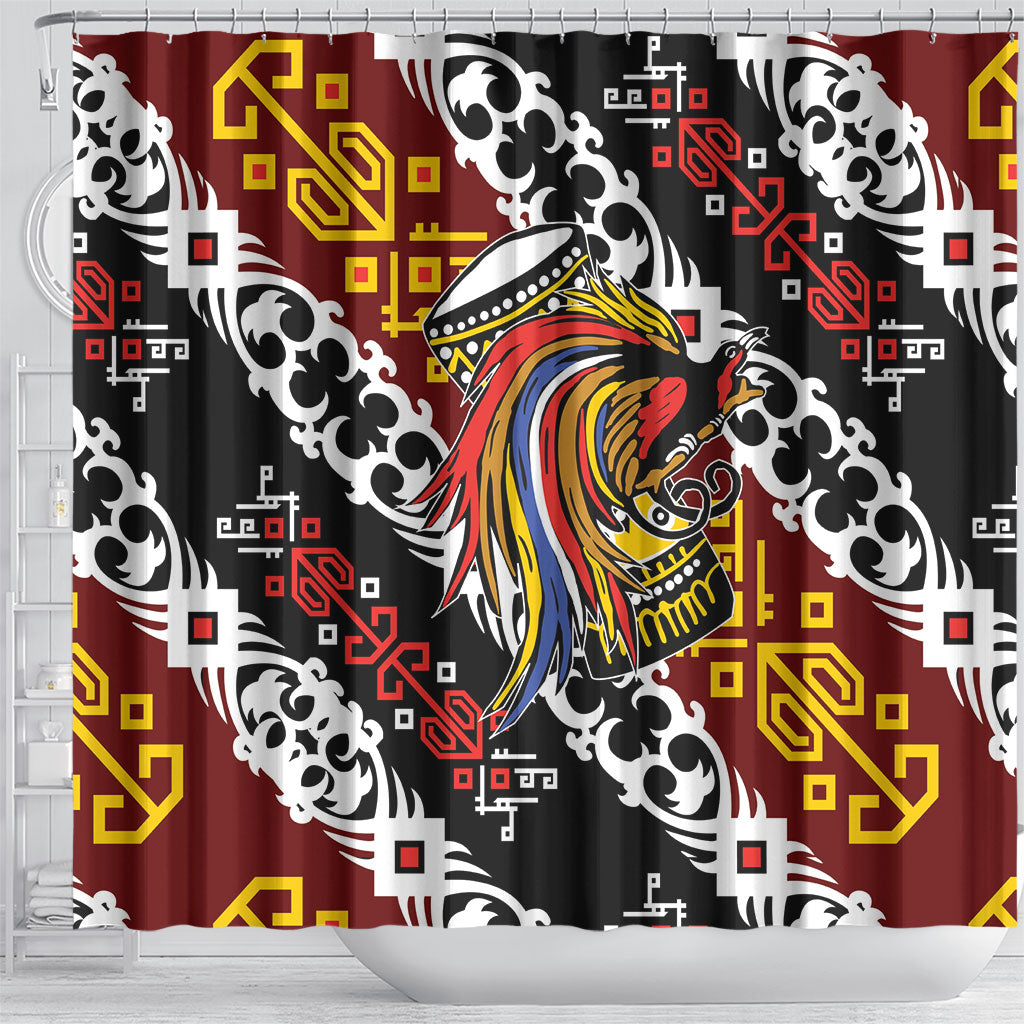 Papua New Guinea Bird Drum Shower Curtain Papuan Batik Motif