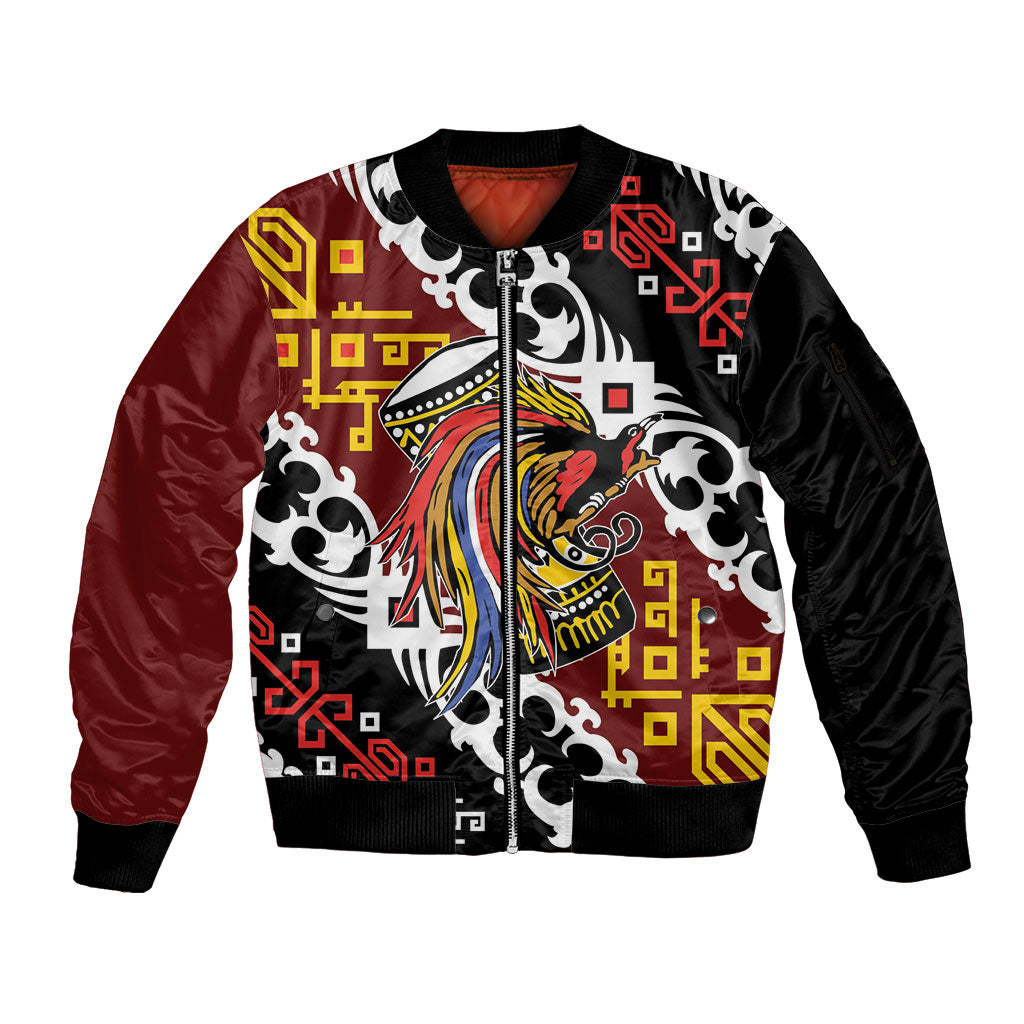 Personalised Papua New Guinea Bird Drum Sleeve Zip Bomber Jacket Papuan Batik Motif