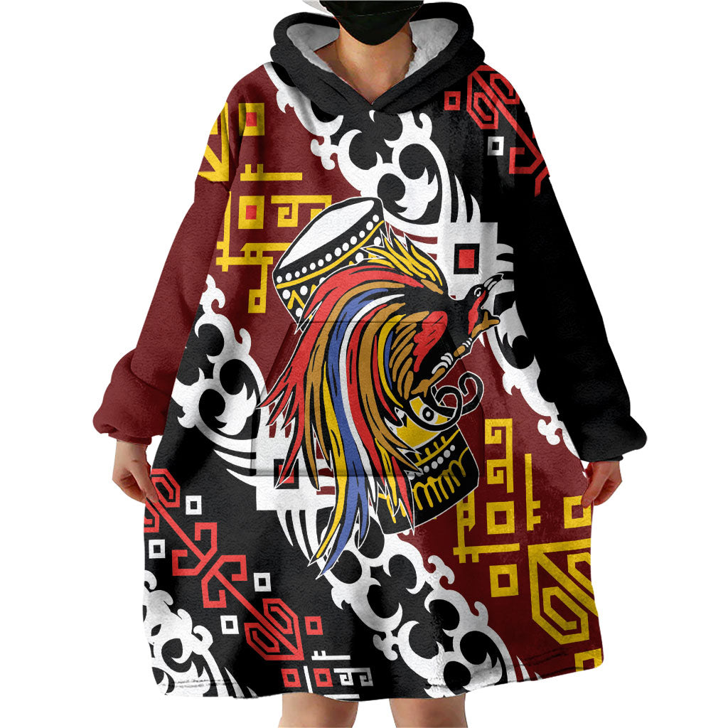 Personalised Papua New Guinea Bird Drum Wearable Blanket Hoodie Papuan Batik Motif