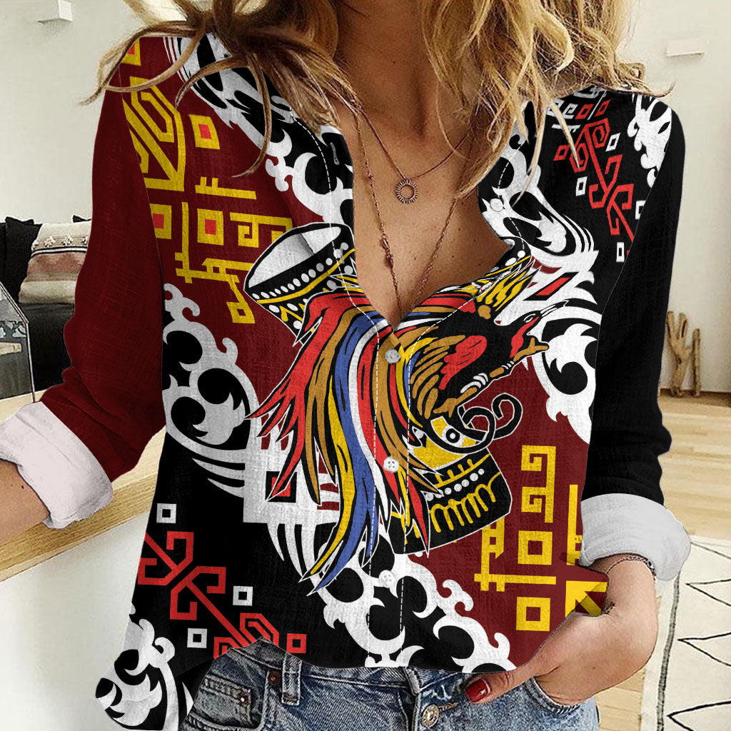 Personalised Papua New Guinea Bird Drum Women Casual Shirt Papuan Batik Motif