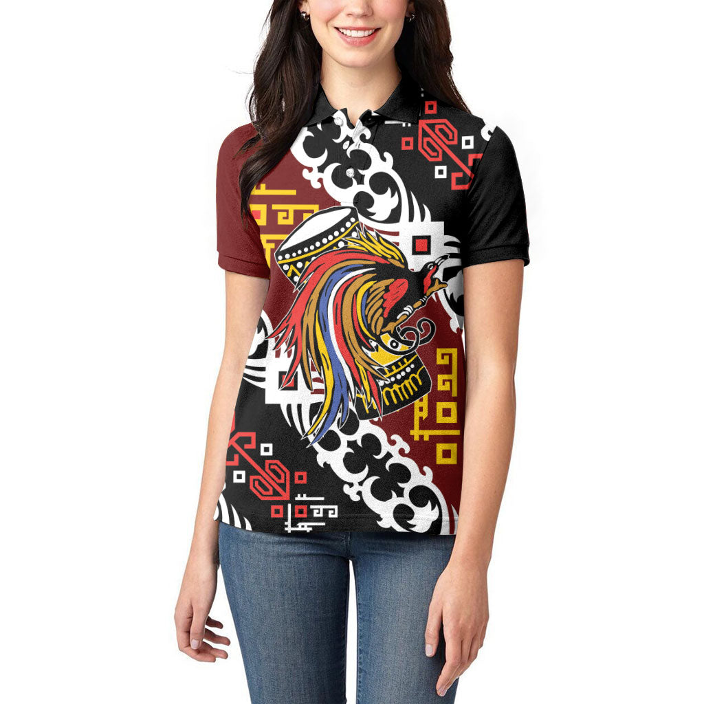 Personalised Papua New Guinea Bird Drum Women Polo Shirt Papuan Batik Motif