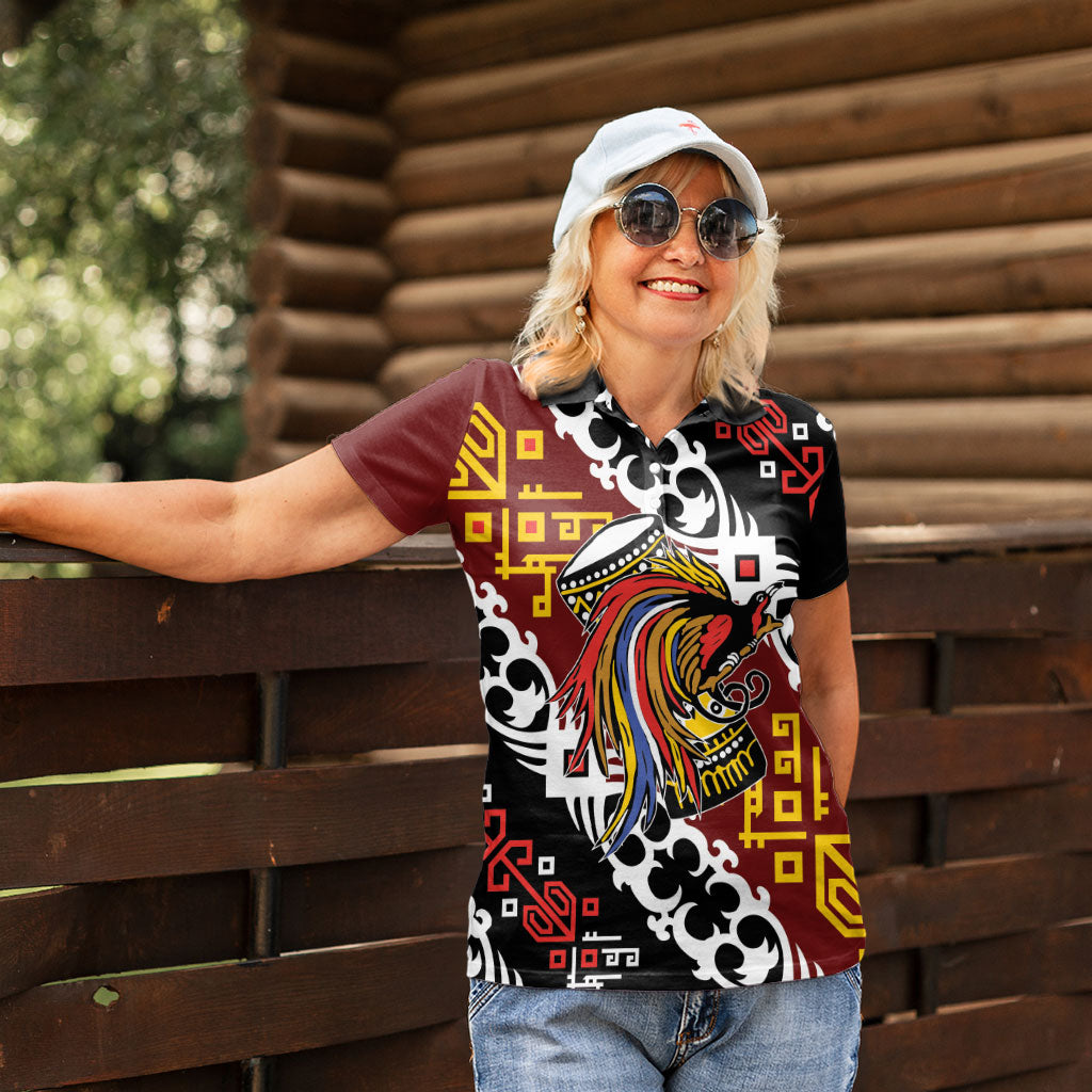 Personalised Papua New Guinea Bird Drum Women Polo Shirt Papuan Batik Motif