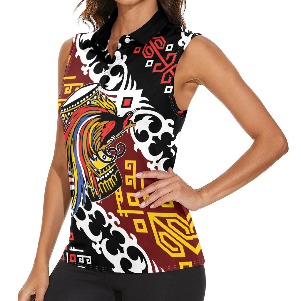 Personalised Papua New Guinea Bird Drum Women Sleeveless Polo Shirt Papuan Batik Motif
