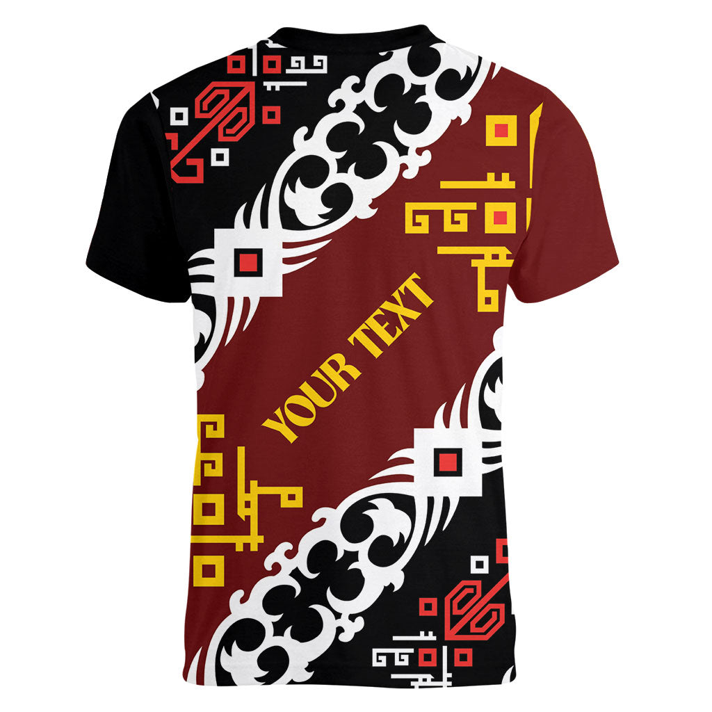 Personalised Papua New Guinea Bird Drum Women V-Neck T-Shirt Papuan Batik Motif