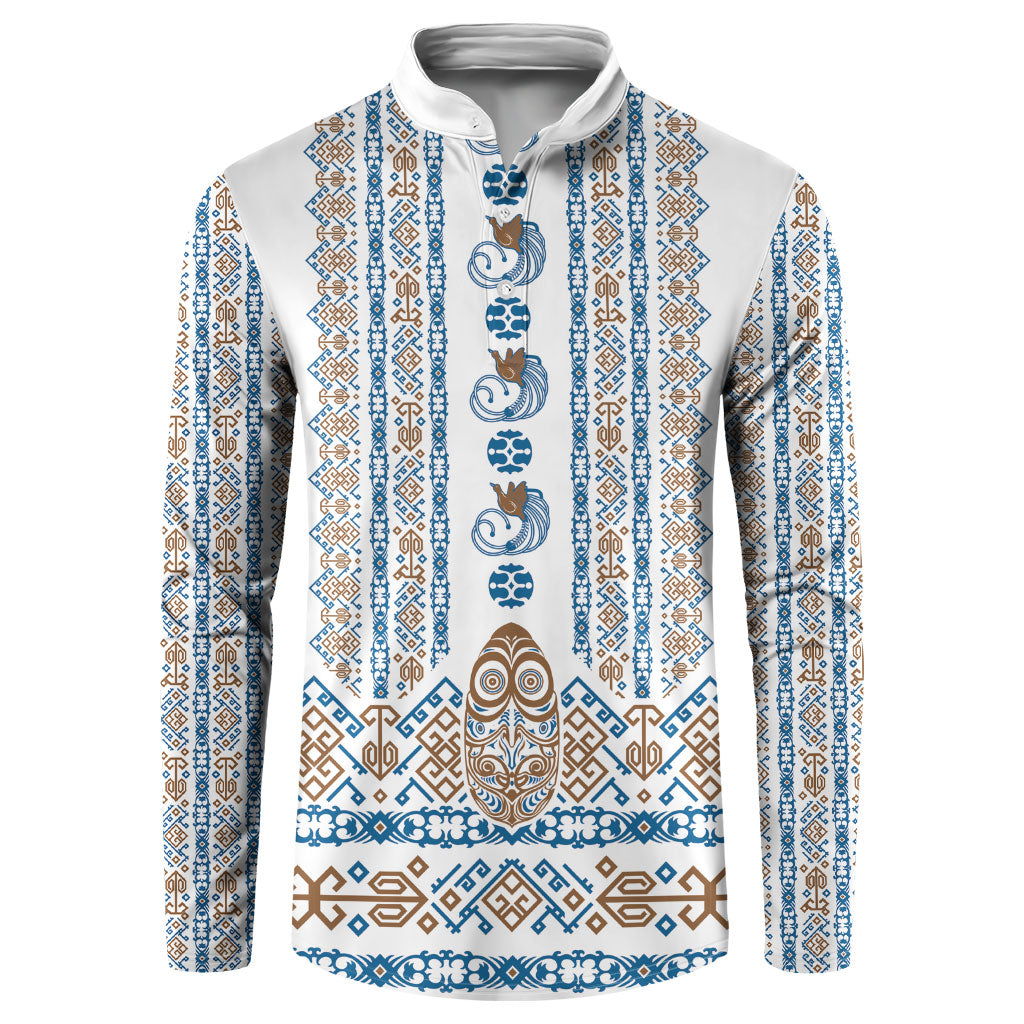 Personalised Papua New Guinea Bird Ethnic Button Sweatshirt Papuan Batik Inspired Pattern LT9 White - Polynesian Pride