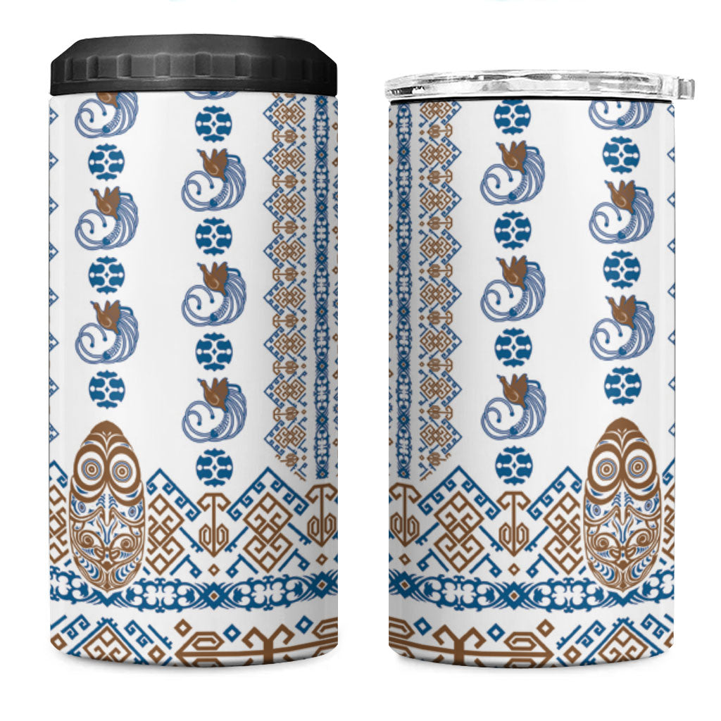 Papua New Guinea Bird Ethnic 4 in 1 Can Cooler Tumbler Papuan Batik Inspired Pattern