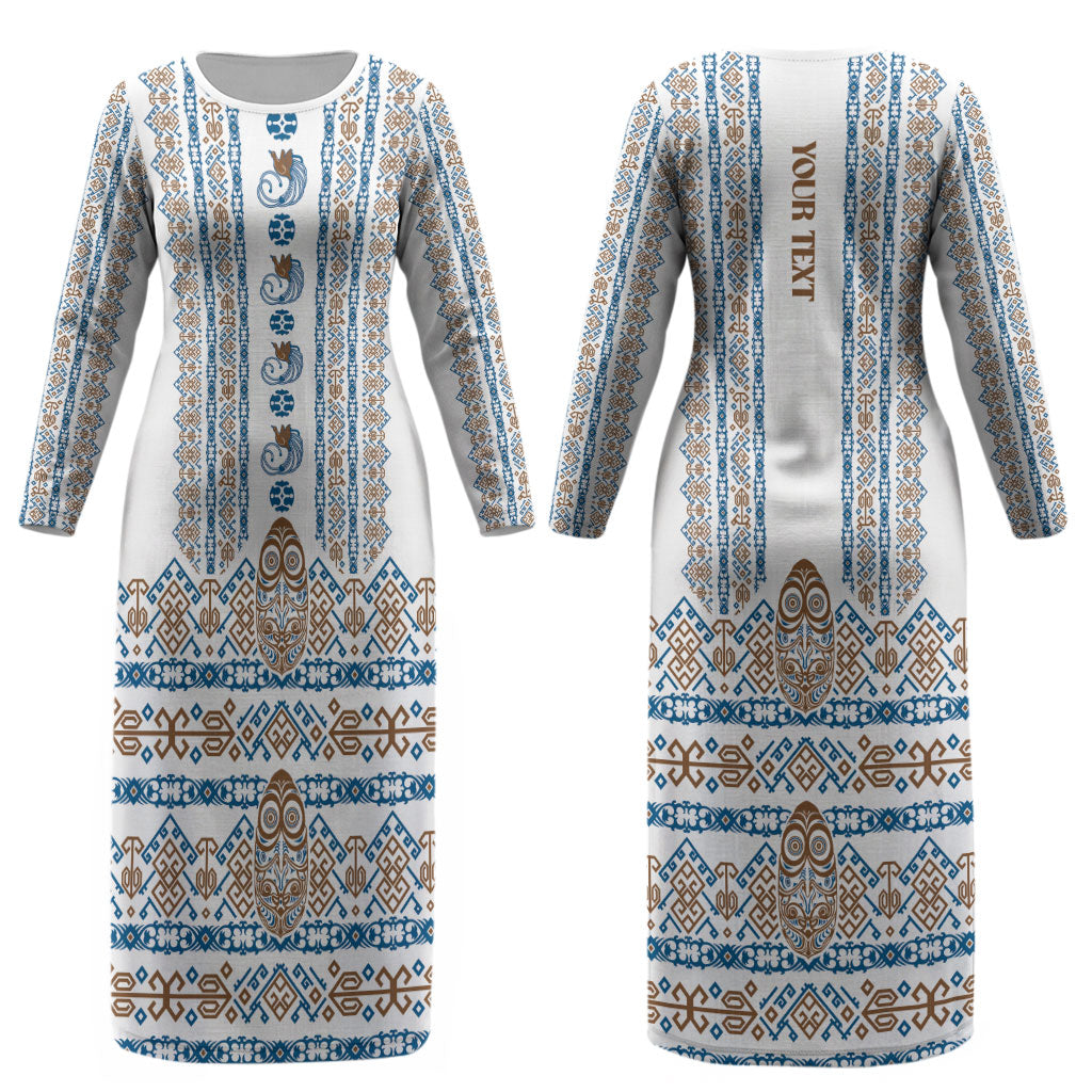 Personalised Papua New Guinea Bird Ethnic Couples Matching Long Sleeve Bodycon Dress and Hawaiian Shirt Papuan Batik Inspired Pattern