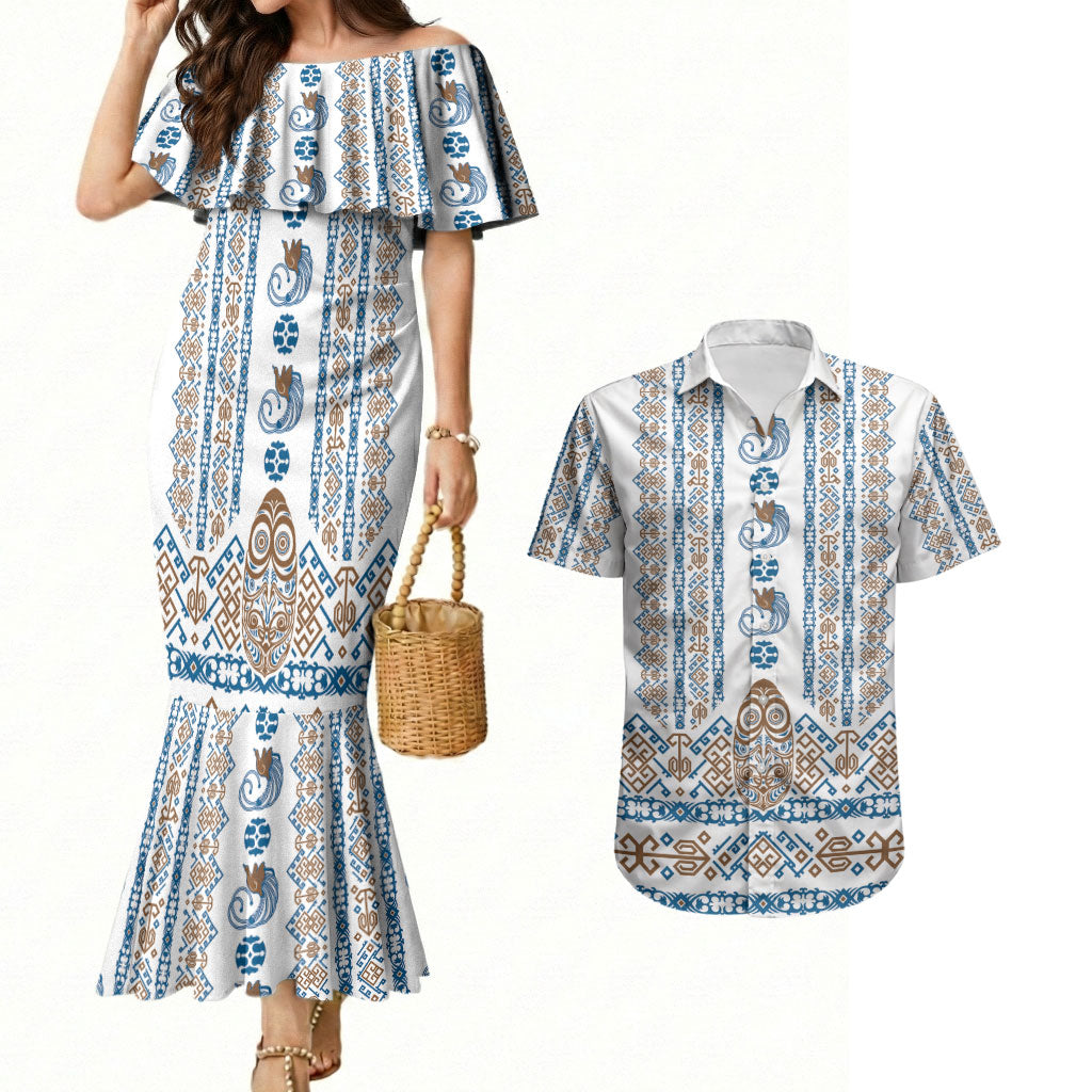 Personalised Papua New Guinea Bird Ethnic Couples Matching Mermaid Dress and Hawaiian Shirt Papuan Batik Inspired Pattern
