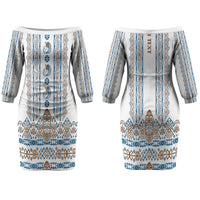 Personalised Papua New Guinea Bird Ethnic Couples Matching Off The Shoulder Long Sleeve Dress and Hawaiian Shirt Papuan Batik Inspired Pattern