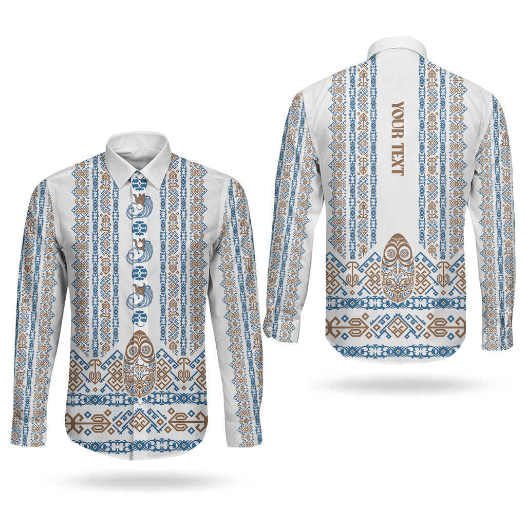 Personalised Papua New Guinea Bird Ethnic Couples Matching Off The Shoulder Long Sleeve Dress and Long Sleeve Button Shirt Papuan Batik Inspired Pattern