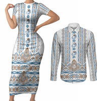 Personalised Papua New Guinea Bird Ethnic Couples Matching Short Sleeve Bodycon Dress and Long Sleeve Button Shirt Papuan Batik Inspired Pattern