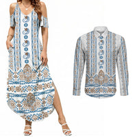 Personalised Papua New Guinea Bird Ethnic Couples Matching Summer Maxi Dress and Long Sleeve Button Shirt Papuan Batik Inspired Pattern
