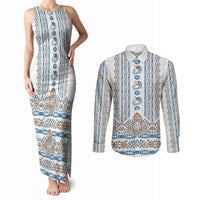 Personalised Papua New Guinea Bird Ethnic Couples Matching Tank Maxi Dress and Long Sleeve Button Shirt Papuan Batik Inspired Pattern