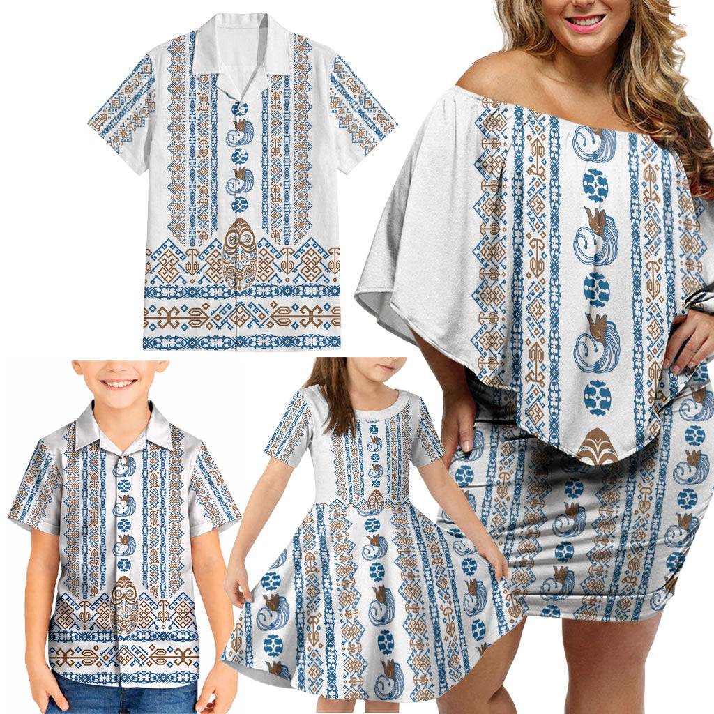Personalised Papua New Guinea Bird Ethnic Family Matching Off Shoulder Short Dress and Hawaiian Shirt Papuan Batik Inspired Pattern LT9 - Polynesian Pride