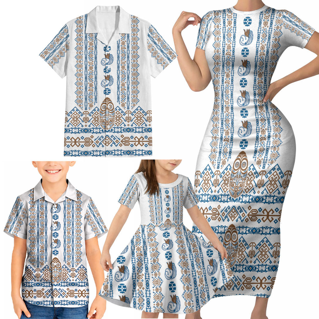 Personalised Papua New Guinea Bird Ethnic Family Matching Short Sleeve Bodycon Dress and Hawaiian Shirt Papuan Batik Inspired Pattern