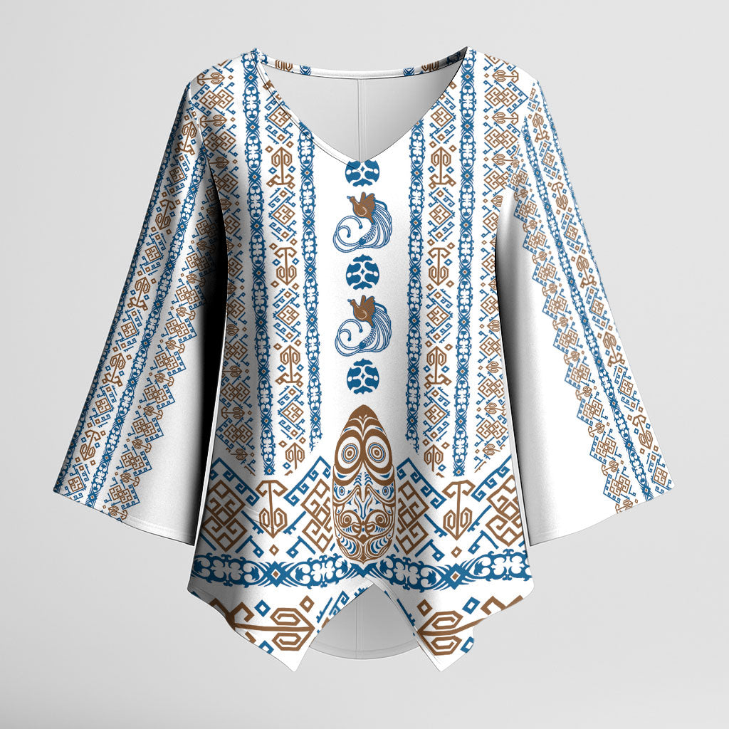 Personalised Papua New Guinea Bird Ethnic Kimono Sleeve Blouse Papuan Batik Inspired Pattern LT9 Female White - Polynesian Pride