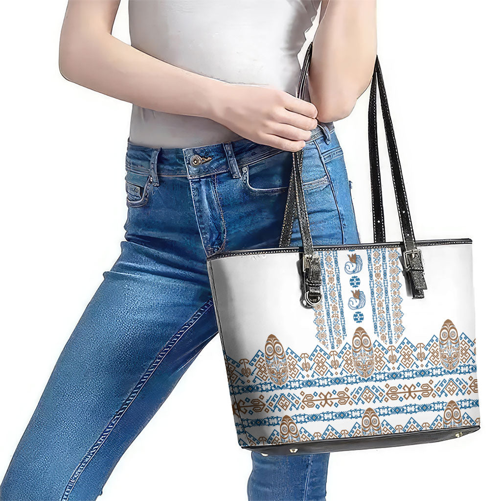 Papua New Guinea Bird Ethnic Leather Tote Bag Papuan Batik Inspired Pattern