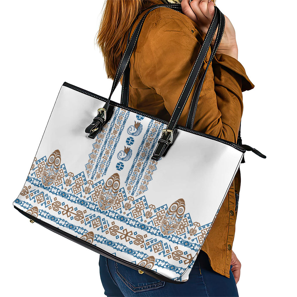 Papua New Guinea Bird Ethnic Leather Tote Bag Papuan Batik Inspired Pattern